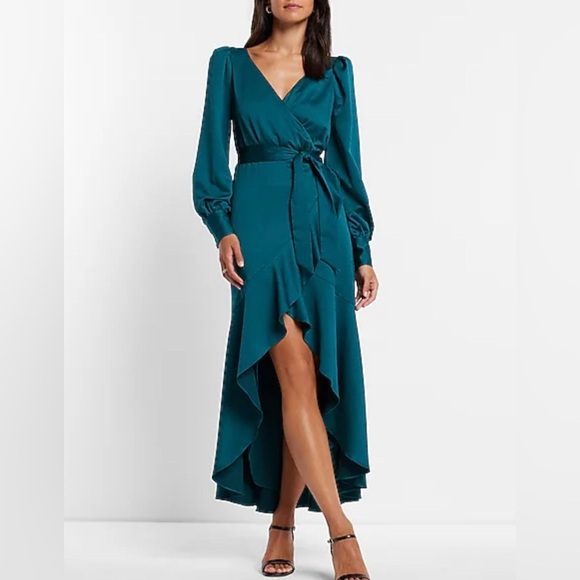 Express Deep Teal Long Sleeve Wrap Dress Dress XL - Picture 1 of 8